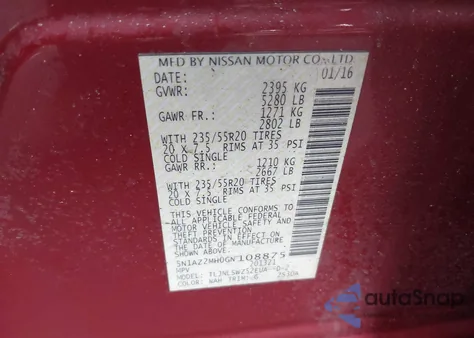 2016 Nissan Murano Platinum из США, поврежденный, VIN 5N1AZ2MH0GN108875